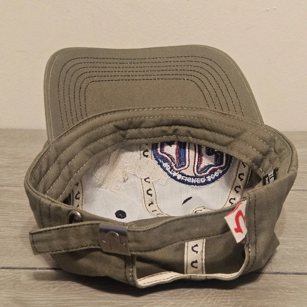 True Religion Mens Olive Green Baseball Cap Horseshoe Logo Adjustable Hat Cotton